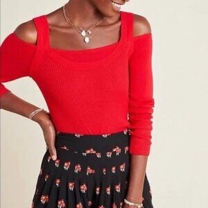 by Anthropologie Sweater Red Long‎ Sleeve Cold Shoulder Size XL
